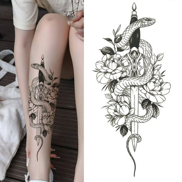 Qfdian Black Sexy Flower Waterproof Temporary Tattoos Sticker Rose Snake Lion Women Body Arm Painting Realistic Fake Tattoo